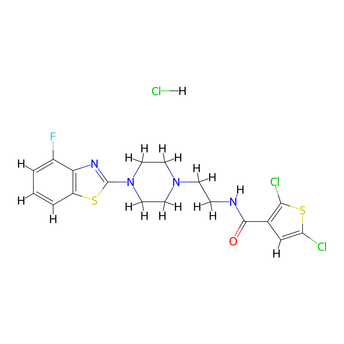 2,5-dichloro-N-(2-(4-(4-fluorobenzo[d]thiazol-2-yl)piperazin-1-yl)ethyl)thiophene-3-carboxamide hydrochloride molecular structure, CAS 1216514-09-8