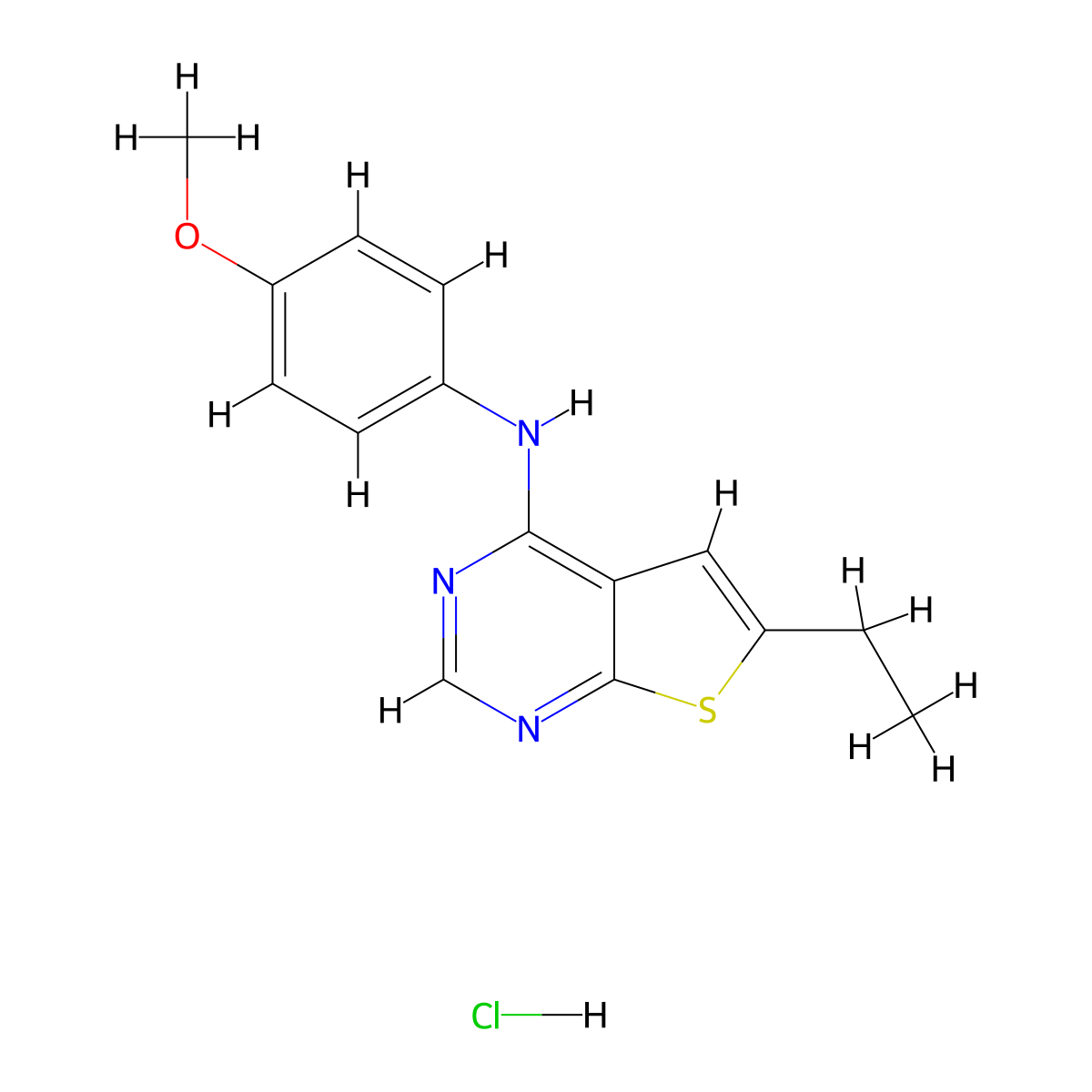 6-ethyl-N-(4-methoxyphenyl)thieno[2,3-d]pyrimidin-4-amine hydrochloride molecular structure, CAS 1216517-25-7