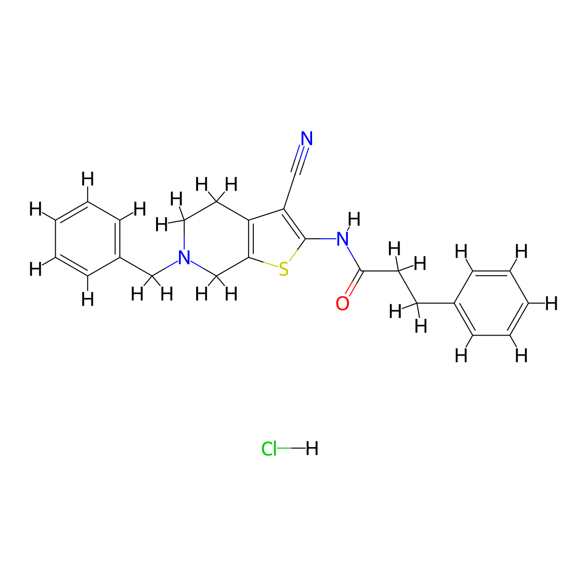 N-(6-benzyl-3-cyano-4,5,6,7-tetrahydrothieno[2,3-c]pyridin-2-yl)-3-phenylpropanamide hydrochloride molecular structure, CAS 1216518-47-6