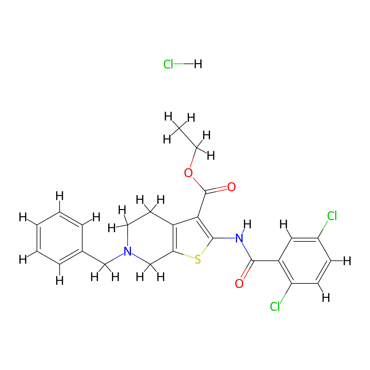 Ethyl 6-benzyl-2-(2,5-dichlorobenzamido)-4,5,6,7-tetrahydrothieno[2,3-c]pyridine-3-carboxylate hydrochloride molecular structure, CAS 1216518-63-6