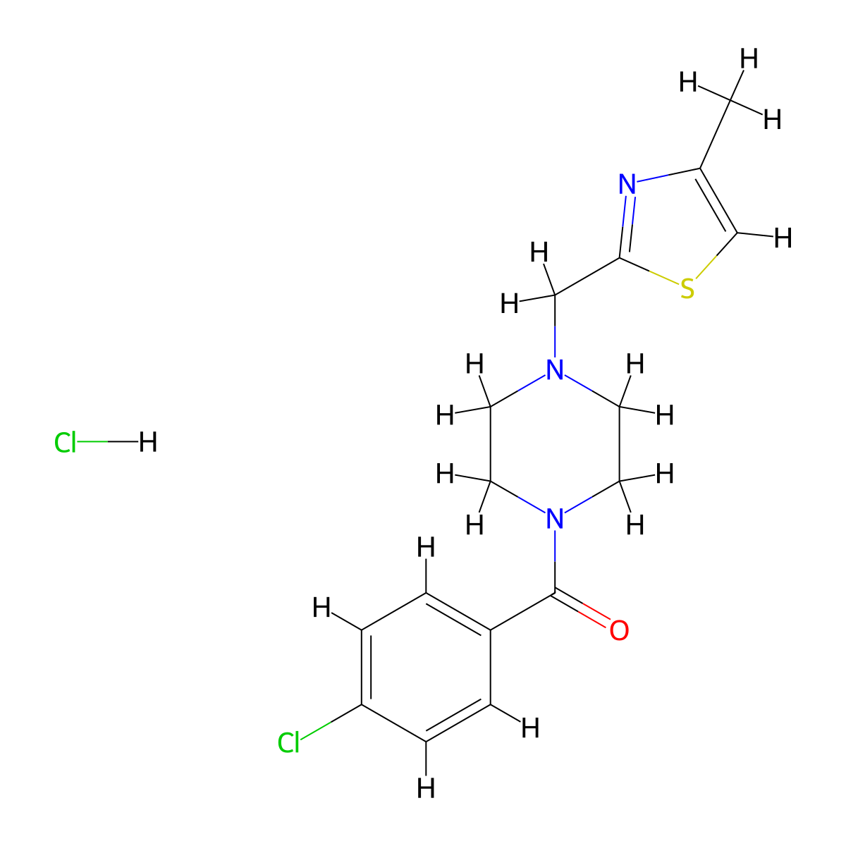 (4-Chlorophenyl)(4-((4-methylthiazol-2-yl)methyl)piperazin-1-yl)methanone hydrochloride molecular structure, CAS 1216518-64-7