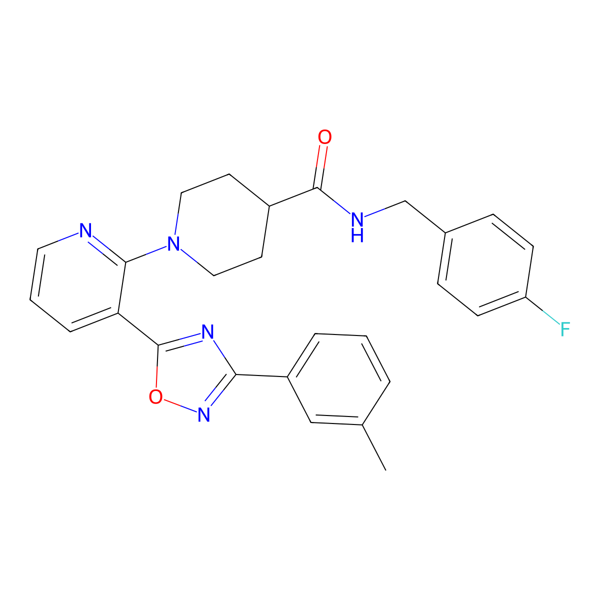 N-[(4-Fluorophenyl)methyl]-1-{3-[3-(3-methylphenyl)-1,2,4-oxadiazol-5-YL]pyridin-2-YL}piperidine-4-carboxamide molecular structure, CAS 1216519-30-0