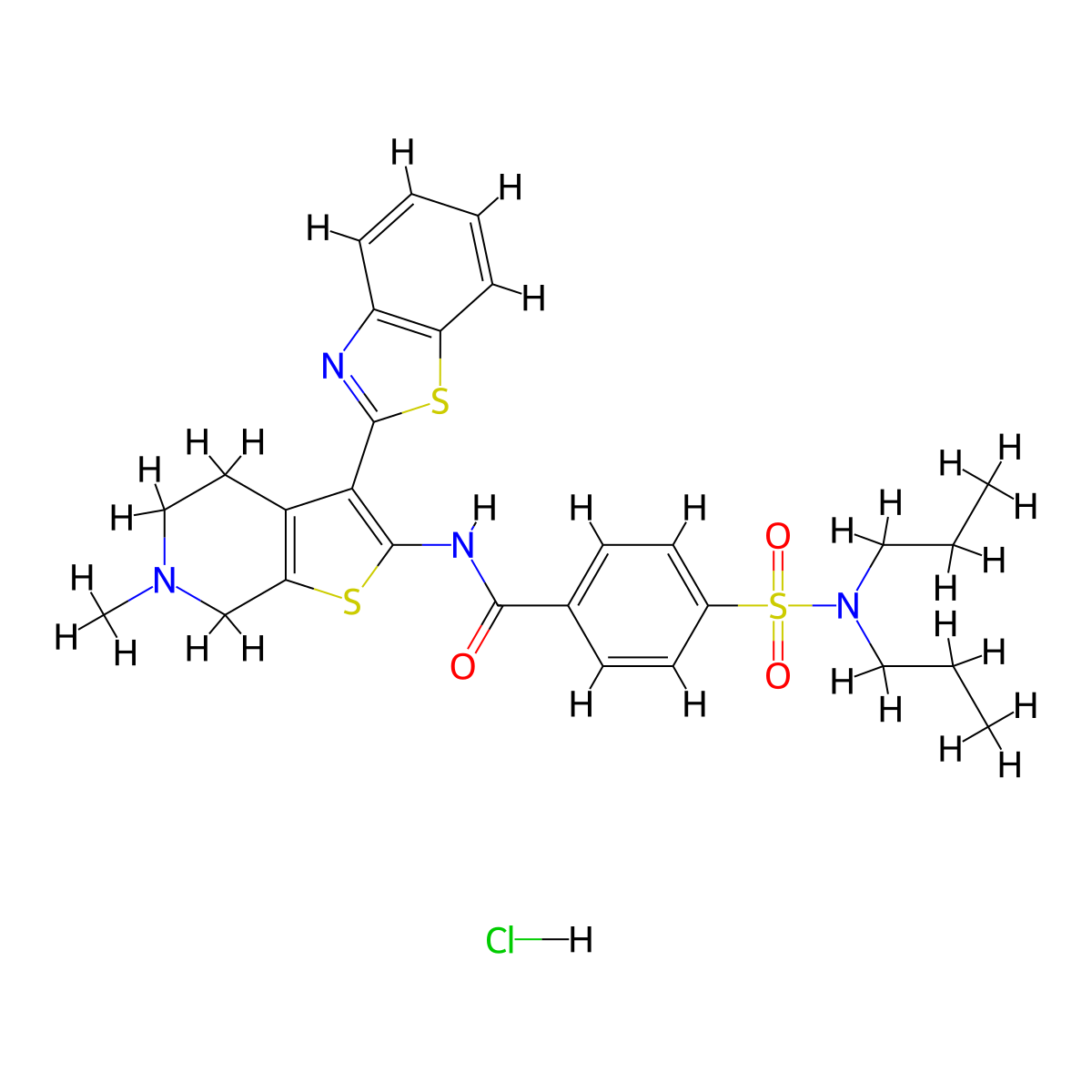 N-(3-(benzo[d]thiazol-2-yl)-6-methyl-4,5,6,7-tetrahydrothieno[2,3-c]pyridin-2-yl)-4-(N,N-dipropylsulfamoyl)benzamide hydrochloride molecular structure, CAS 1216522-19-8