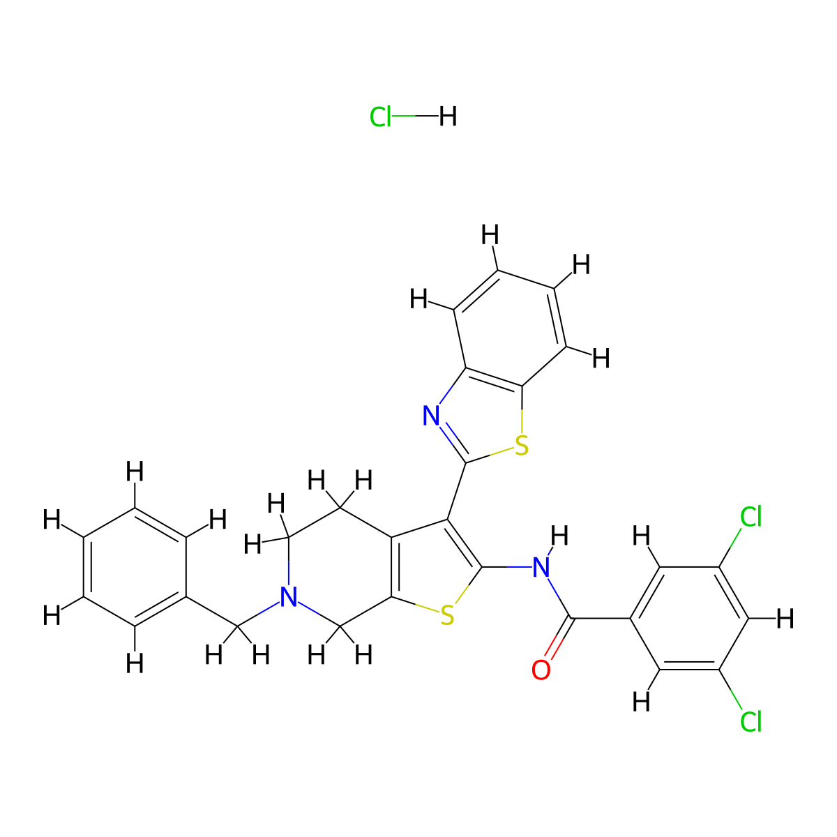 N-(3-(benzo[d]thiazol-2-yl)-6-benzyl-4,5,6,7-tetrahydrothieno[2,3-c]pyridin-2-yl)-3,5-dichlorobenzamide hydrochloride molecular structure, CAS 1216522-50-7