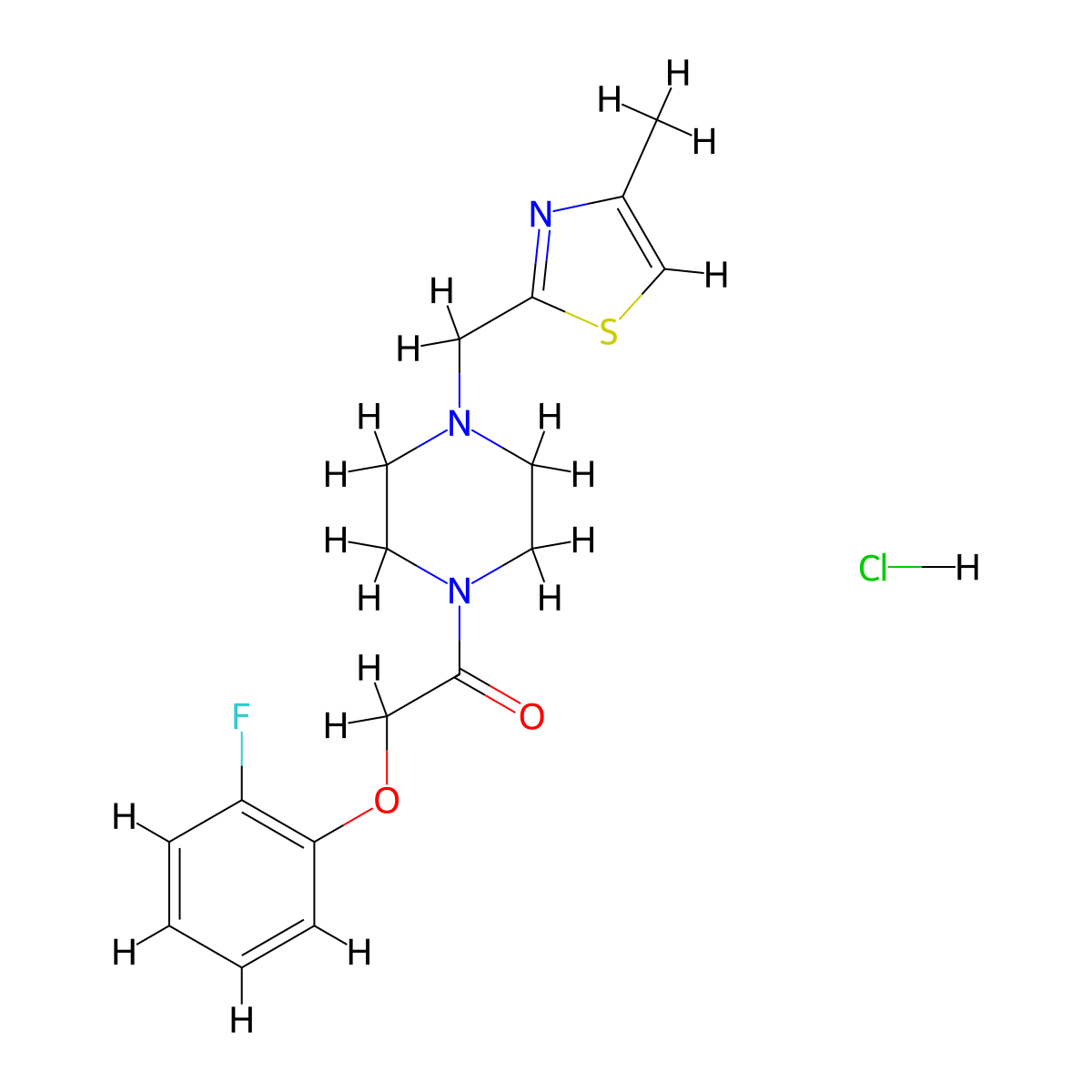2-(2-Fluorophenoxy)-1-(4-((4-methylthiazol-2-yl)methyl)piperazin-1-yl)ethanone hydrochloride molecular structure, CAS 1216522-99-4