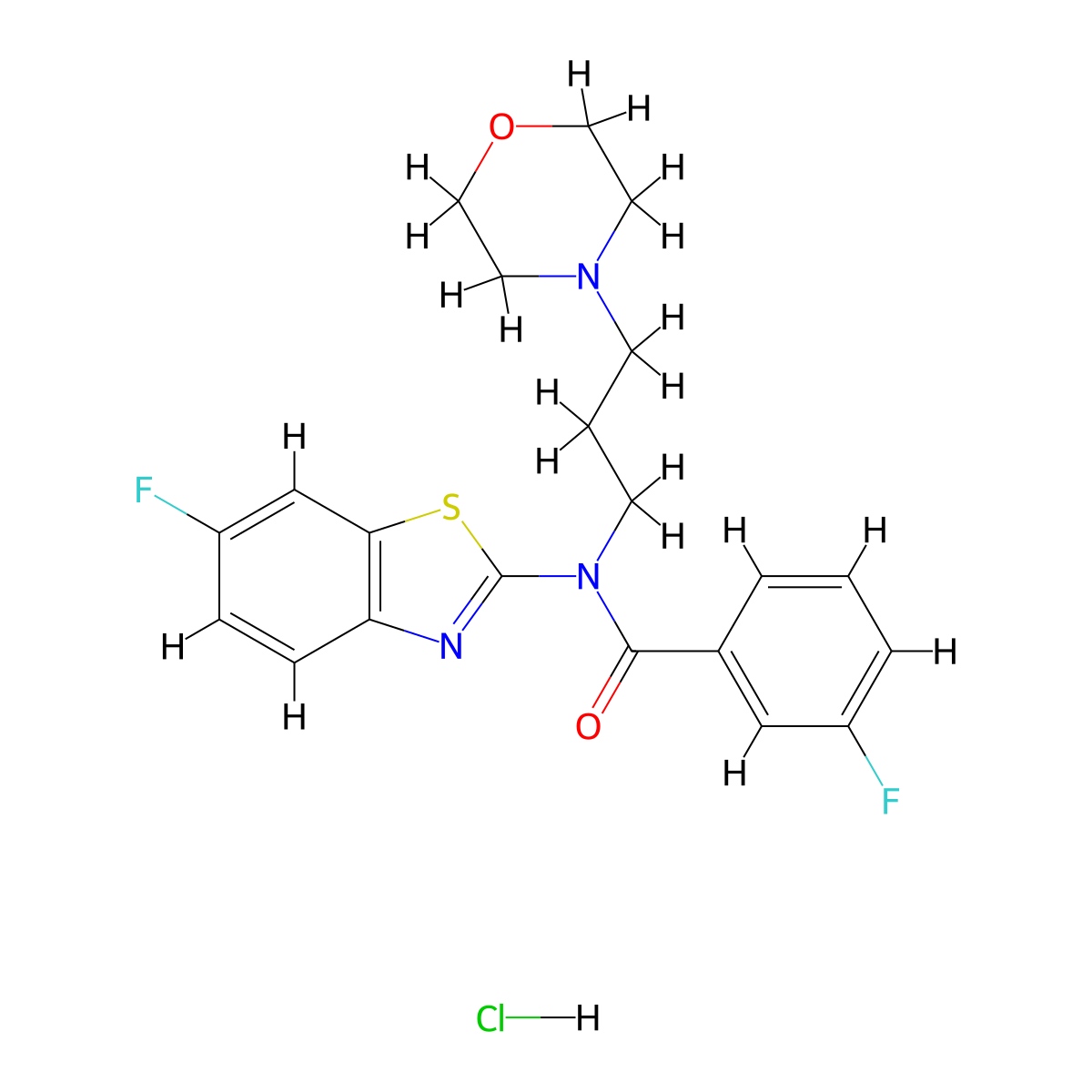 3-fluoro-N-(6-fluorobenzo[d]thiazol-2-yl)-N-(3-morpholinopropyl)benzamide hydrochloride molecular structure, CAS 1216523-75-9