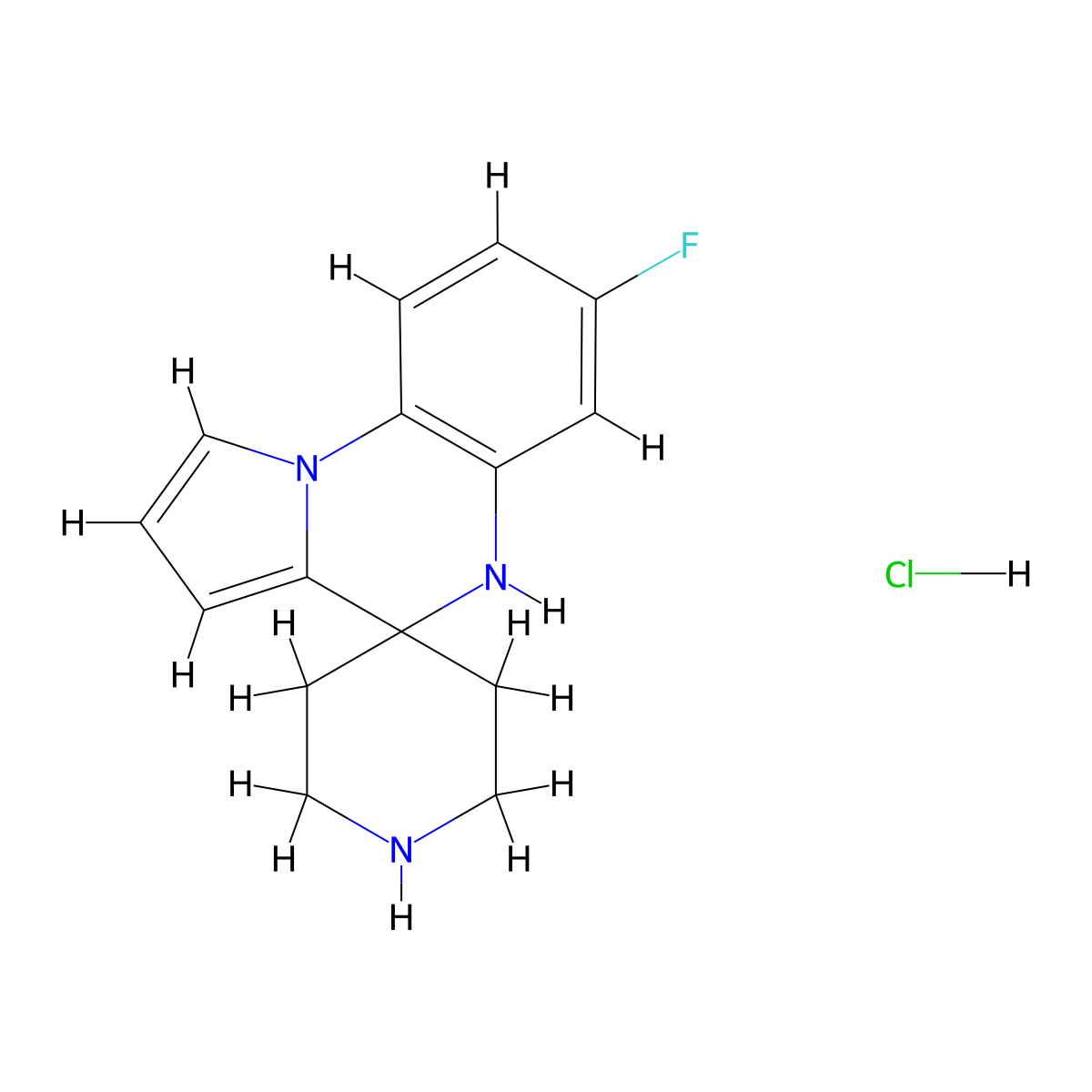 7-fluorospiro[5H-pyrrolo[1,2-a]quinoxaline-4,4'-piperidine];hydrochloride molecular structure, CAS 1216524-00-3