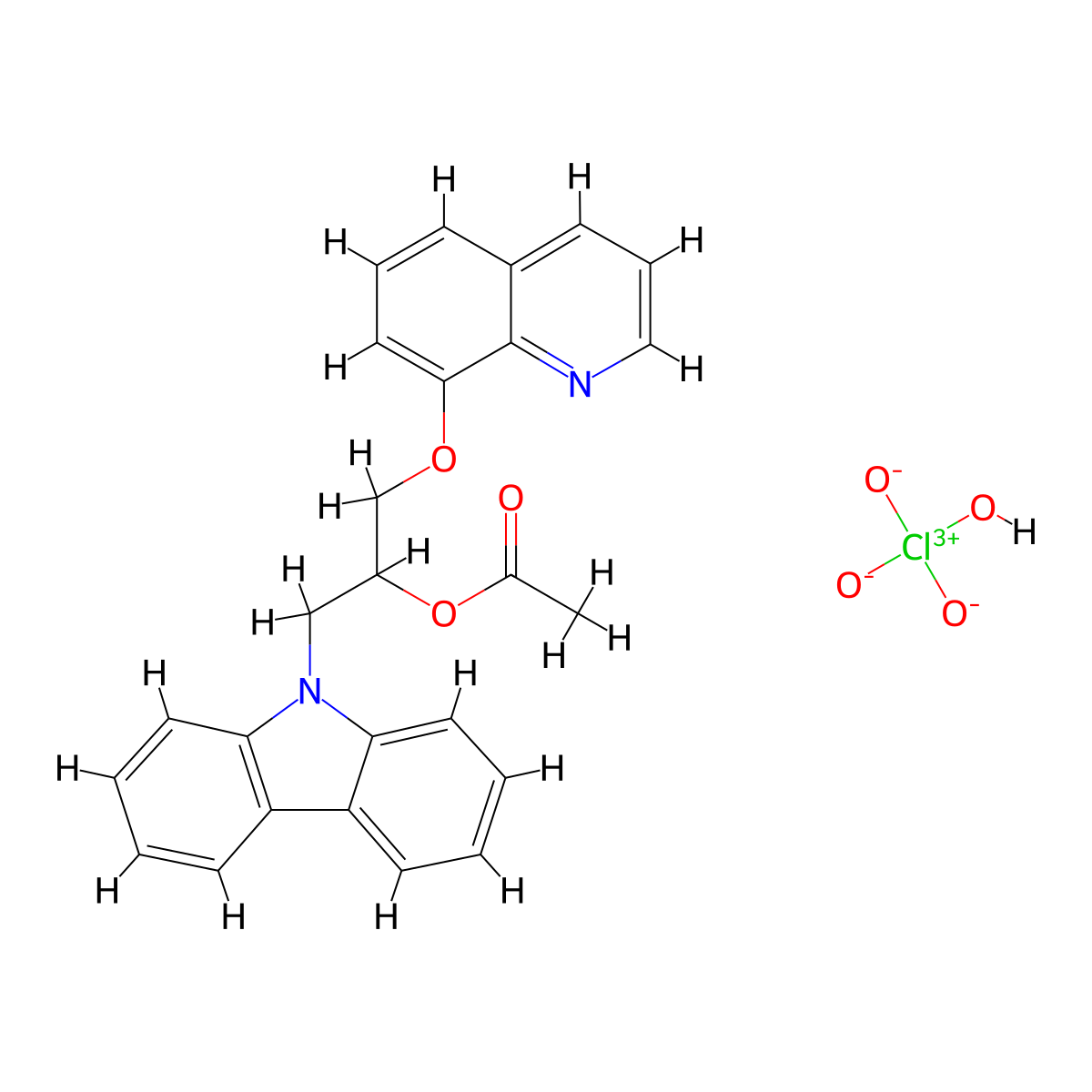 1-(9H-carbazol-9-yl)-3-(quinolin-8-yloxy)propan-2-yl acetate perchlorate molecular structure, CAS 1216524-80-9