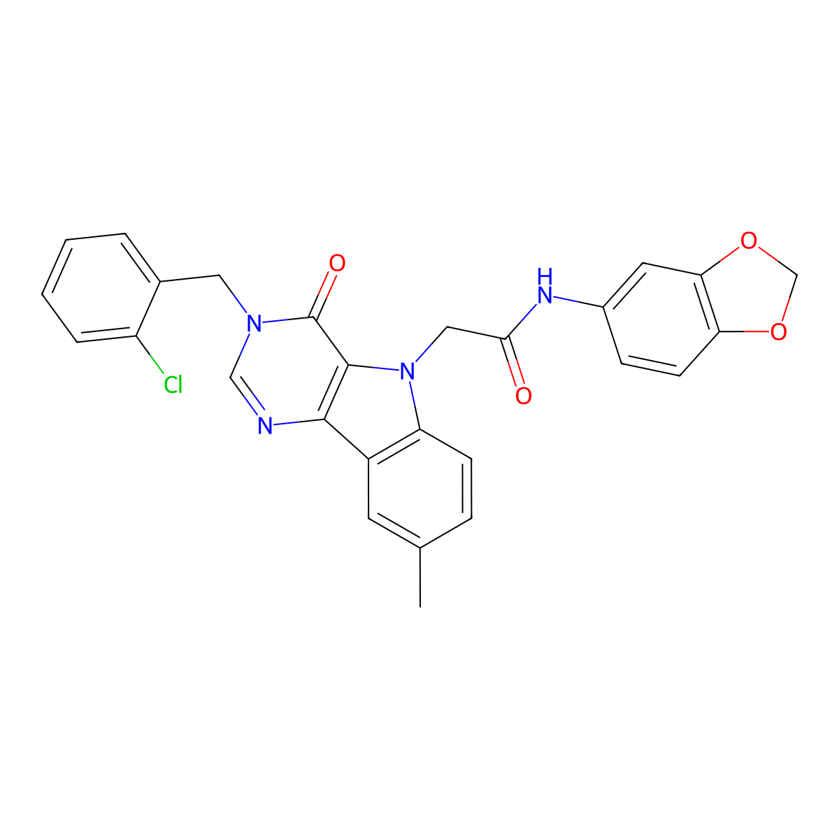 N-(benzo[d][1,3]dioxol-5-yl)-2-(3-(2-chlorobenzyl)-8-methyl-4-oxo-3H-pyrimido[5,4-b]indol-5(4H)-yl)acetamide molecular structure, CAS 1216526-24-7