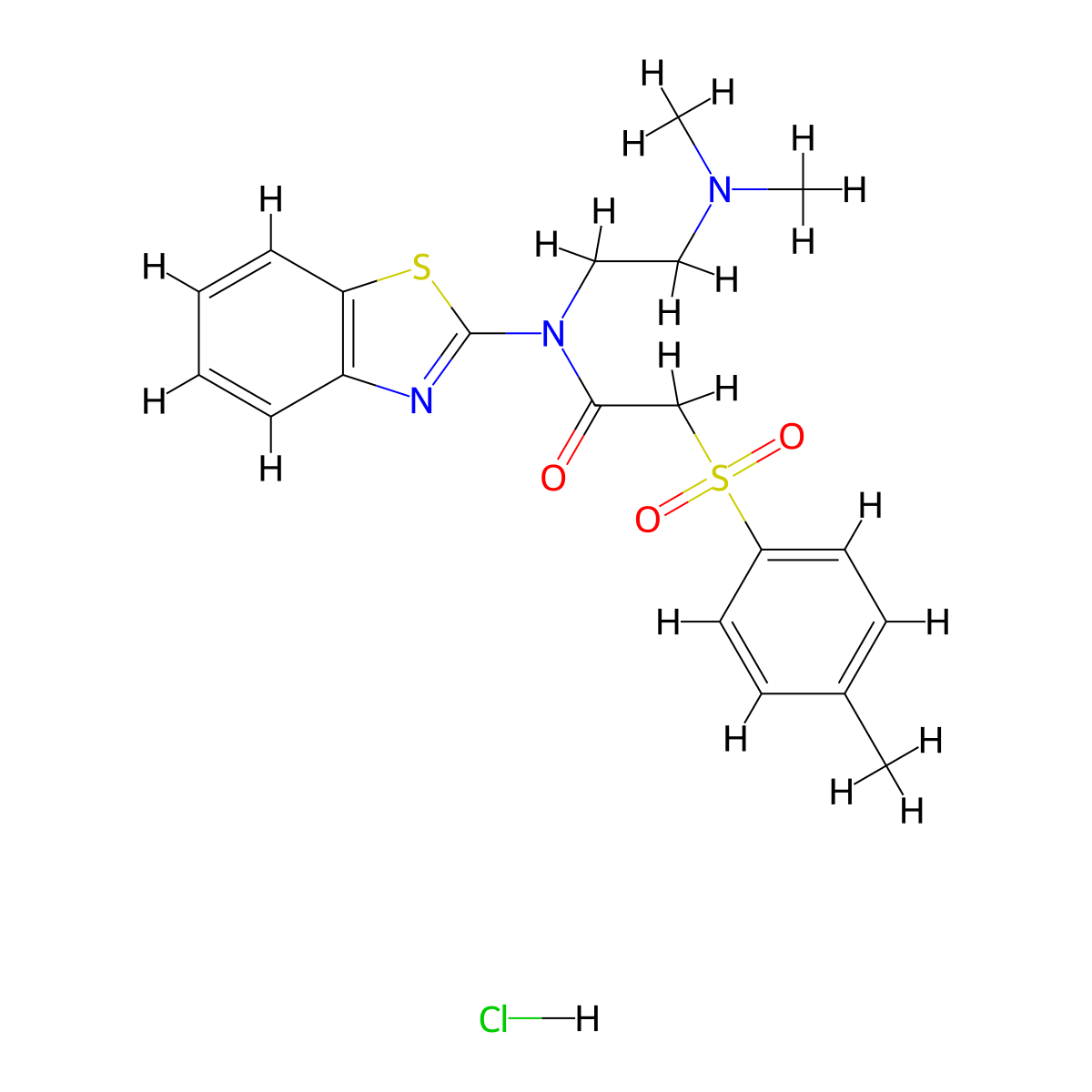 N-(benzo[d]thiazol-2-yl)-N-(2-(dimethylamino)ethyl)-2-tosylacetamide hydrochloride molecular structure, CAS 1216527-08-0