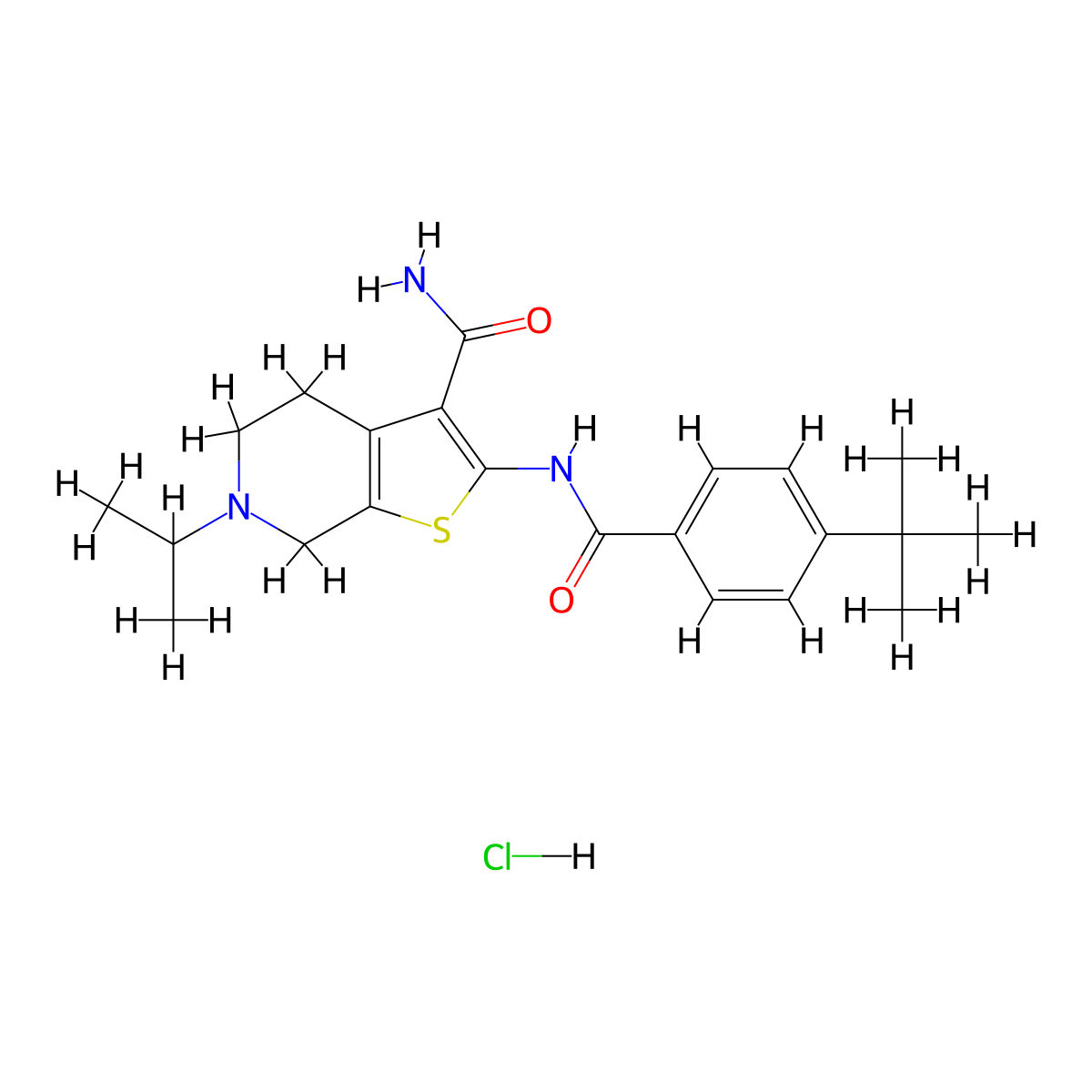 2-(4-(Tert-butyl)benzamido)-6-isopropyl-4,5,6,7-tetrahydrothieno[2,3-c]pyridine-3-carboxamide hydrochloride molecular structure, CAS 1216527-71-7