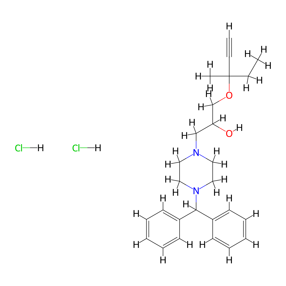 1-(4-Benzhydrylpiperazin-1-yl)-3-((3-methylpent-1-yn-3-yl)oxy)propan-2-ol dihydrochloride molecular structure, CAS 1216529-48-4