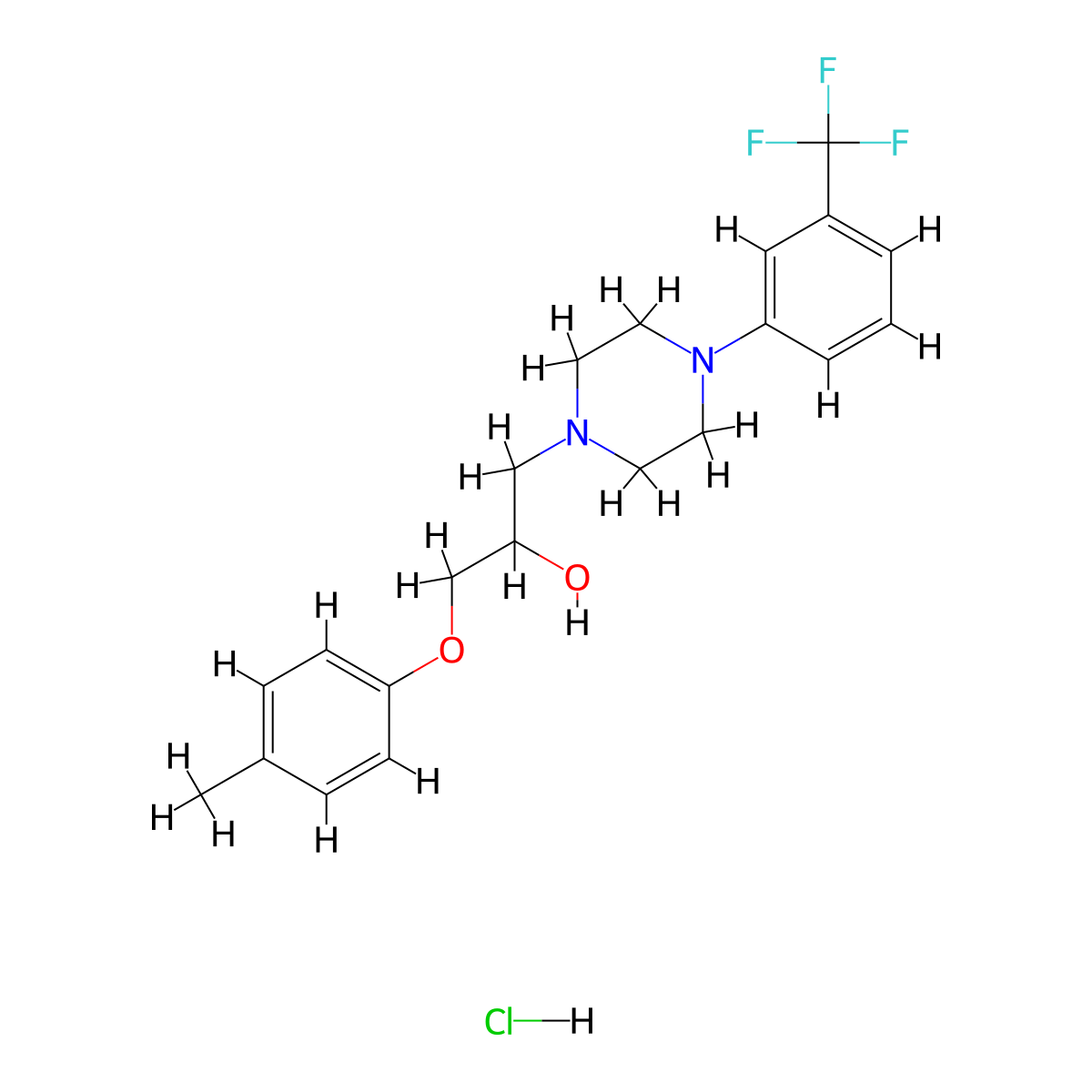 1-(p-Tolyloxy)-3-(4-(3-(trifluoromethyl)phenyl)piperazin-1-yl)propan-2-ol hydrochloride molecular structure, CAS 1216530-57-2