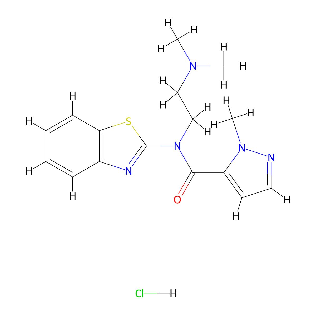 N-(benzo[d]thiazol-2-yl)-N-(2-(dimethylamino)ethyl)-1-methyl-1H-pyrazole-5-carboxamide hydrochloride molecular structure, CAS 1216531-81-5