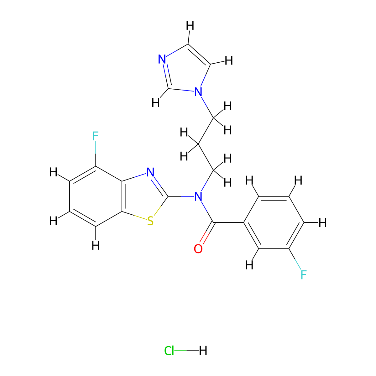 N-(3-(1H-imidazol-1-yl)propyl)-3-fluoro-N-(4-fluorobenzo[d]thiazol-2-yl)benzamide hydrochloride molecular structure, CAS 1216532-82-9