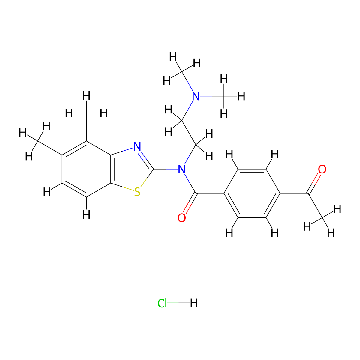 4-acetyl-N-(2-(dimethylamino)ethyl)-N-(4,5-dimethylbenzo[d]thiazol-2-yl)benzamide hydrochloride molecular structure, CAS 1216534-08-5