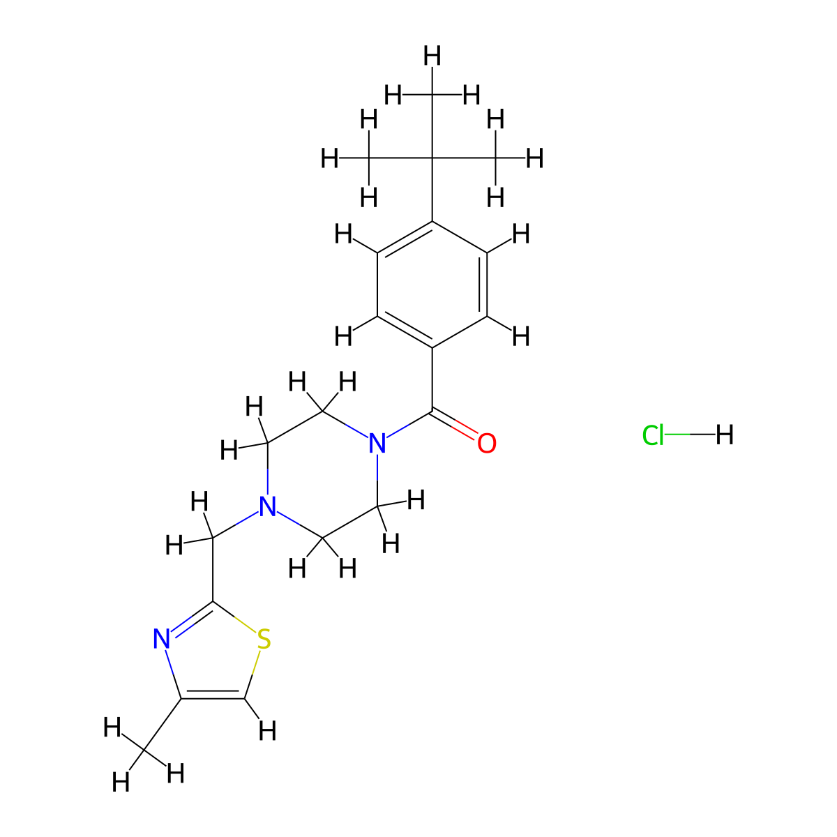 (4-(Tert-butyl)phenyl)(4-((4-methylthiazol-2-yl)methyl)piperazin-1-yl)methanone hydrochloride molecular structure, CAS 1216534-94-9
