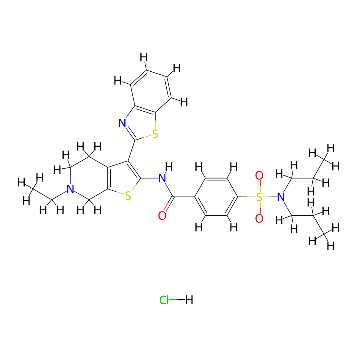 N-(3-(benzo[d]thiazol-2-yl)-6-ethyl-4,5,6,7-tetrahydrothieno[2,3-c]pyridin-2-yl)-4-(N,N-dipropylsulfamoyl)benzamide hydrochloride molecular structure, CAS 1216537-02-8