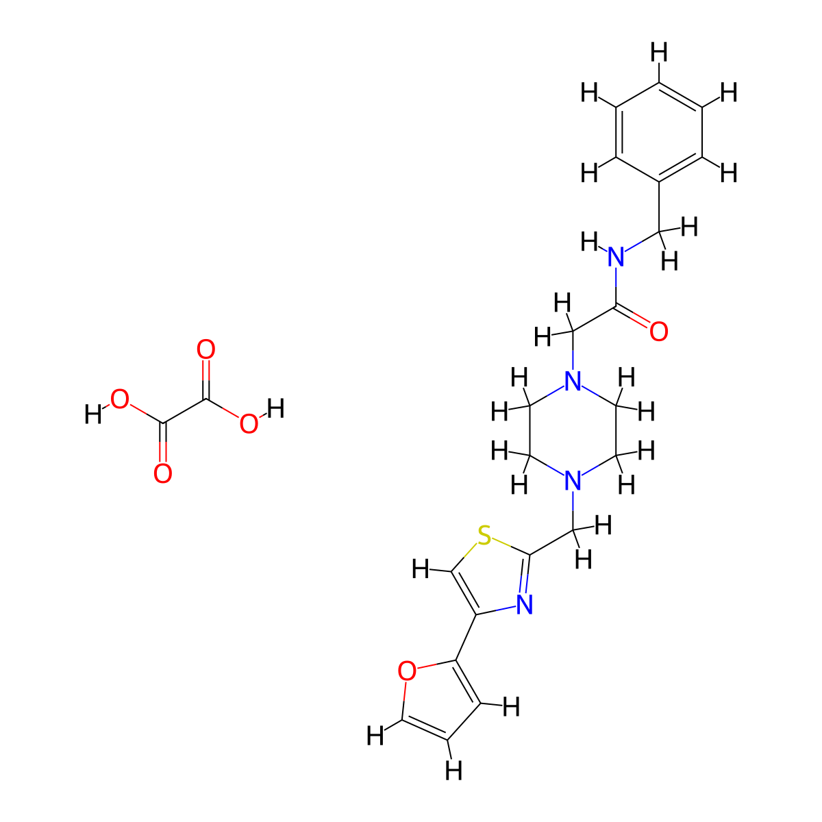 N-benzyl-2-(4-((4-(furan-2-yl)thiazol-2-yl)methyl)piperazin-1-yl)acetamide oxalate molecular structure, CAS 1216537-46-0