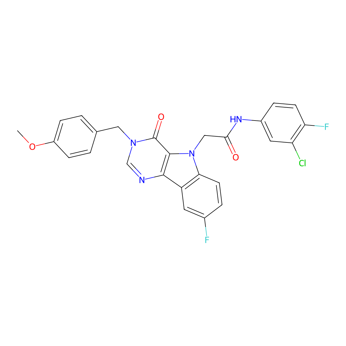 N-(3-chloro-4-fluorophenyl)-2-(8-fluoro-3-(4-methoxybenzyl)-4-oxo-3H-pyrimido[5,4-b]indol-5(4H)-yl)acetamide molecular structure, CAS 1216539-17-1