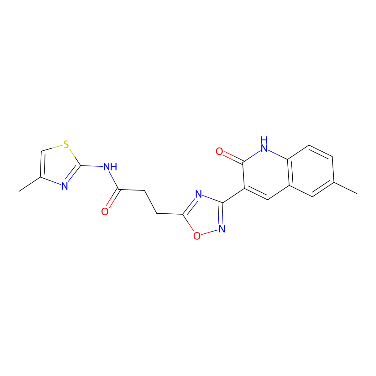 3-[3-(2-hydroxy-6-methylquinolin-3-yl)-1,2,4-oxadiazol-5-yl]-N-(4-methyl-1,3-thiazol-2-yl)propanamide molecular structure, CAS 1216540-19-0