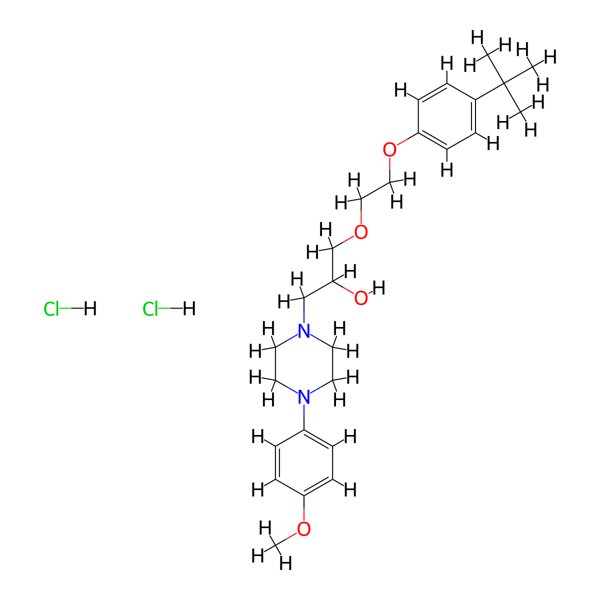 1-(2-(4-(Tert-butyl)phenoxy)ethoxy)-3-(4-(4-methoxyphenyl)piperazin-1-yl)propan-2-ol dihydrochloride molecular structure, CAS 1216541-56-8