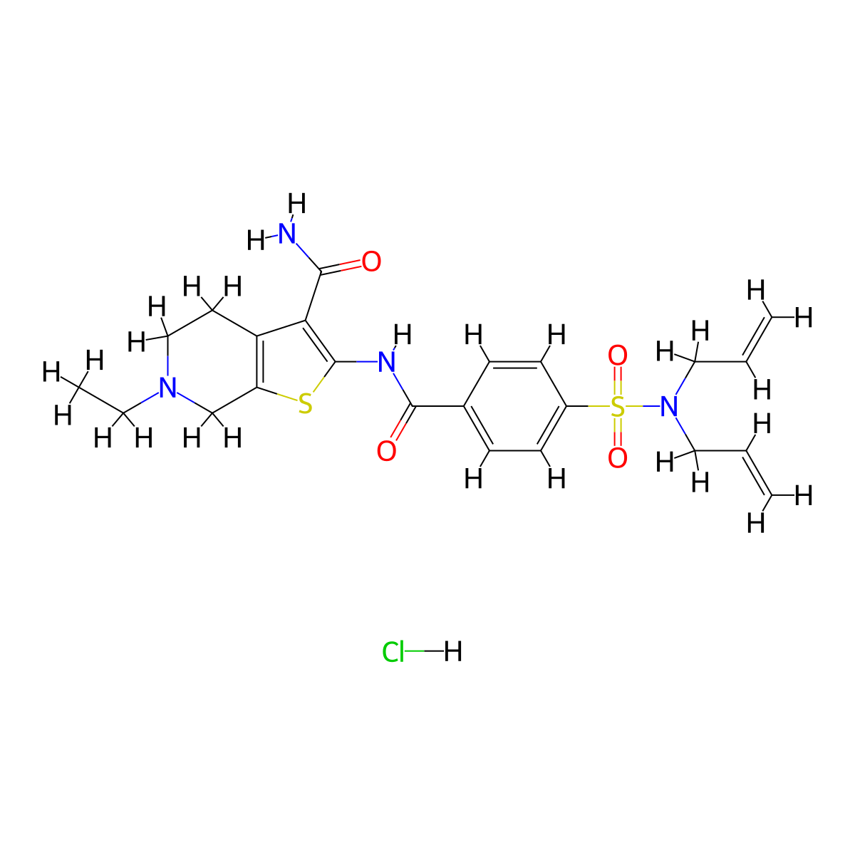 2-(4-(N,N-diallylsulfamoyl)benzamido)-6-ethyl-4,5,6,7-tetrahydrothieno[2,3-c]pyridine-3-carboxamide hydrochloride molecular structure, CAS 1216541-78-4
