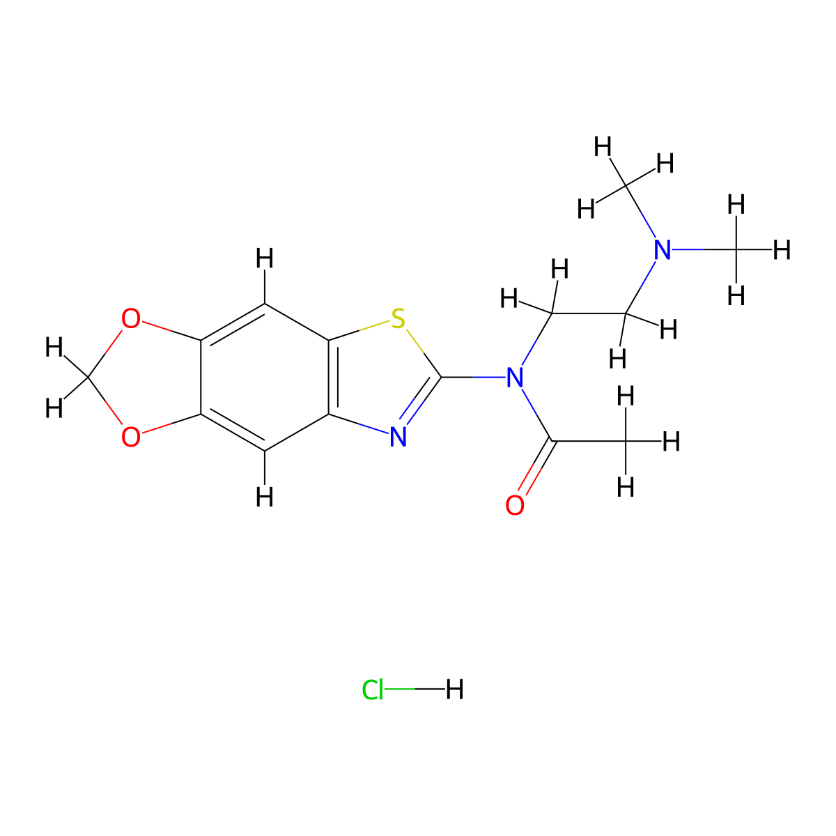 N-([1,3]dioxolo[4',5':4,5]benzo[1,2-d]thiazol-6-yl)-N-(2-(dimethylamino)ethyl)acetamide hydrochloride molecular structure, CAS 1216542-60-7