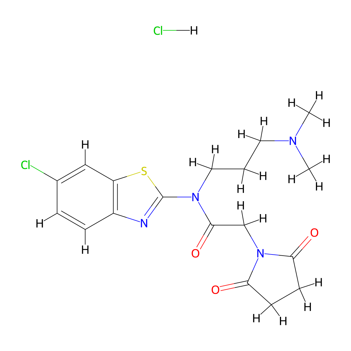 N-(6-chlorobenzo[d]thiazol-2-yl)-N-(3-(dimethylamino)propyl)-2-(2,5-dioxopyrrolidin-1-yl)acetamide hydrochloride molecular structure, CAS 1216542-77-6