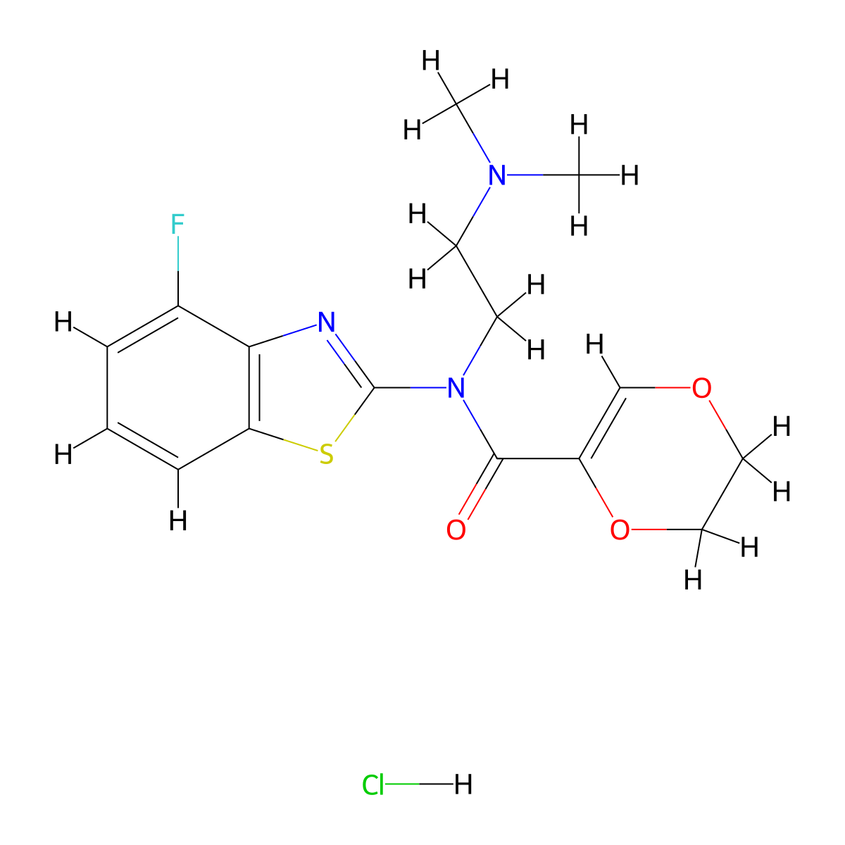 N-(2-(dimethylamino)ethyl)-N-(4-fluorobenzo[d]thiazol-2-yl)-5,6-dihydro-1,4-dioxine-2-carboxamide hydrochloride molecular structure, CAS 1216545-86-6