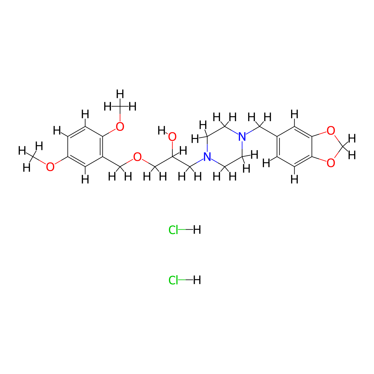 1-{4-[(2H-1,3-benzodioxol-5-yl)methyl]piperazin-1-yl}-3-[(2,5-dimethoxyphenyl)methoxy]propan-2-ol dihydrochloride molecular structure, CAS 1216546-63-2