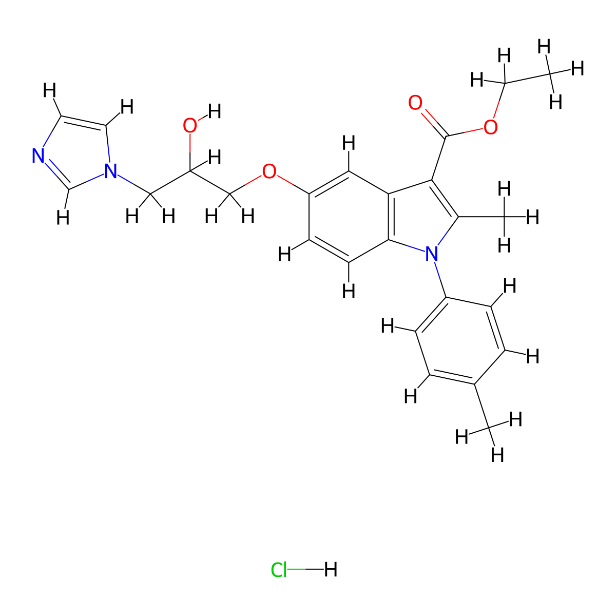 ethyl 5-(2-hydroxy-3-(1H-imidazol-1-yl)propoxy)-2-methyl-1-(p-tolyl)-1H-indole-3-carboxylate hydrochloride molecular structure, CAS 1216546-66-5