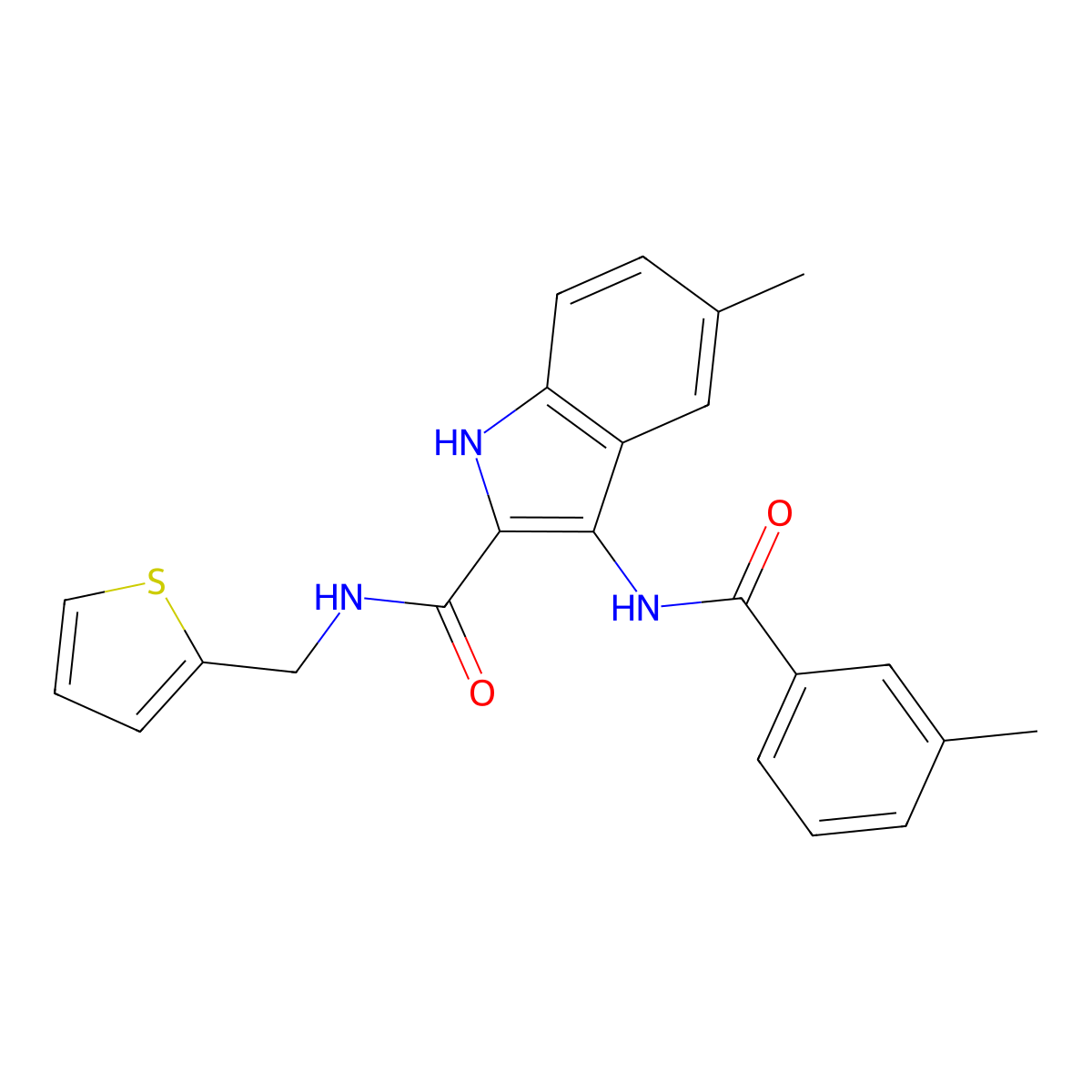 5-methyl-3-(3-methylbenzamido)-N-[(thiophen-2-yl)methyl]-1H-indole-2-carboxamide molecular structure, CAS 1216547-17-9