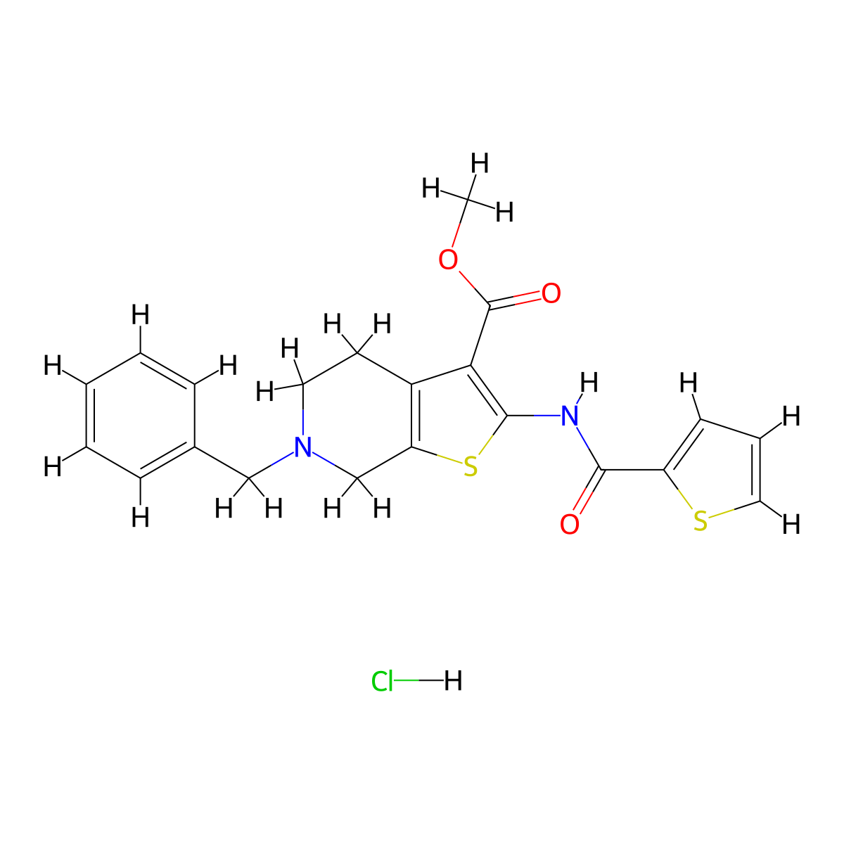 Methyl 6-benzyl-2-(thiophene-2-carboxamido)-4,5,6,7-tetrahydrothieno[2,3-c]pyridine-3-carboxylate hydrochloride molecular structure, CAS 1216550-09-2