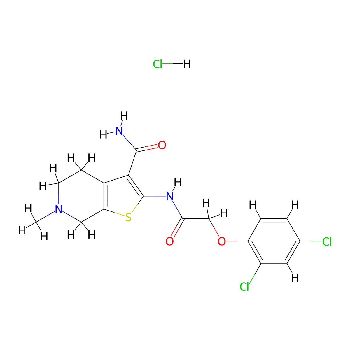 2-(2-(2,4-Dichlorophenoxy)acetamido)-6-methyl-4,5,6,7-tetrahydrothieno[2,3-c]pyridine-3-carboxamide hydrochloride molecular structure, CAS 1216550-19-4