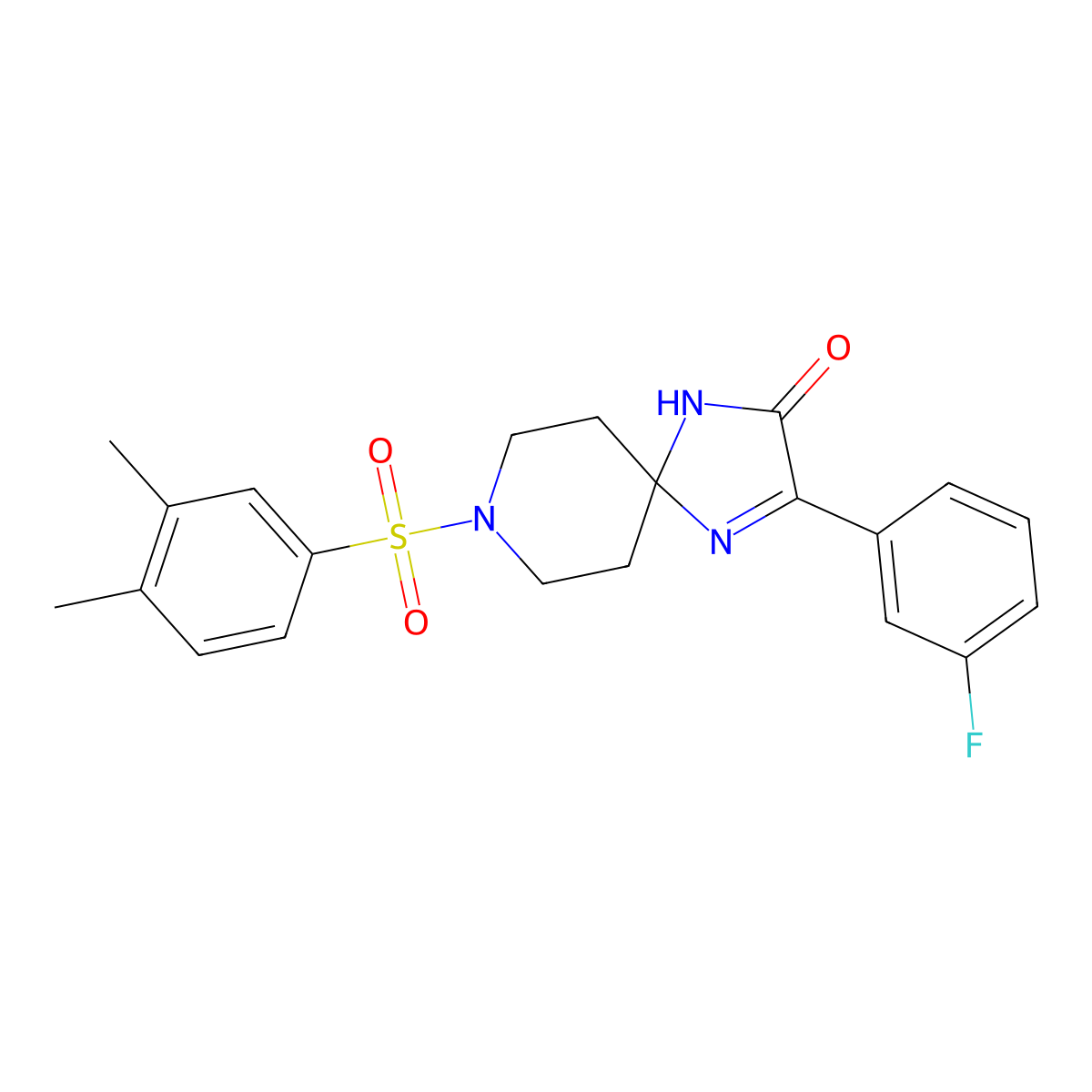8-((3,4-Dimethylphenyl)sulfonyl)-3-(3-fluorophenyl)-1,4,8-triazaspiro[4.5]dec-3-en-2-one molecular structure, CAS 1216551-93-7