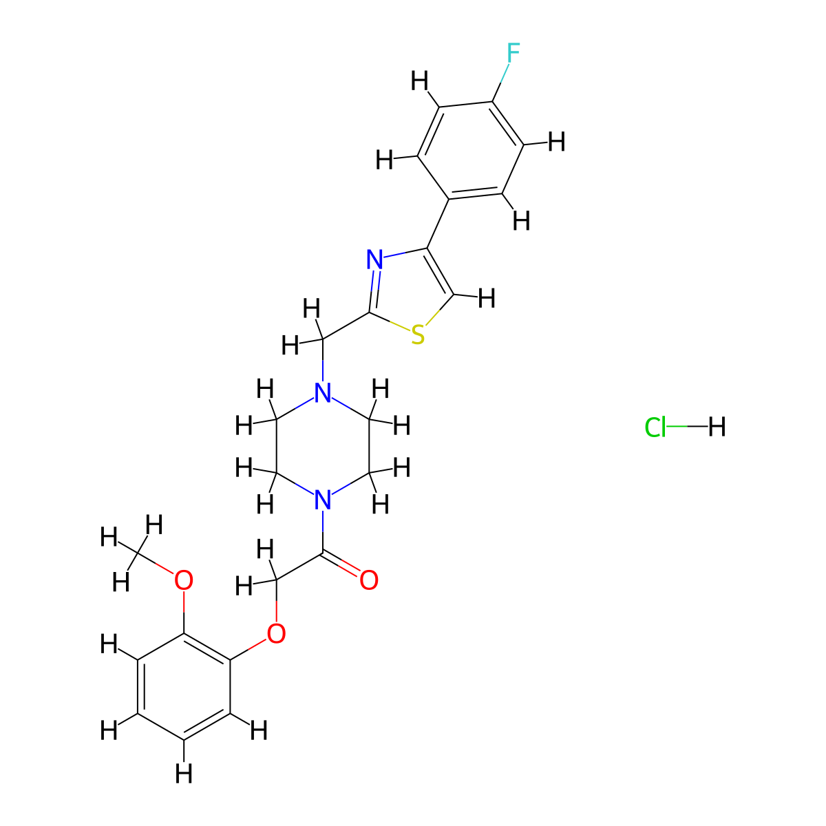 1-(4-((4-(4-Fluorophenyl)thiazol-2-yl)methyl)piperazin-1-yl)-2-(2-methoxyphenoxy)ethanone hydrochloride molecular structure, CAS 1216552-95-2