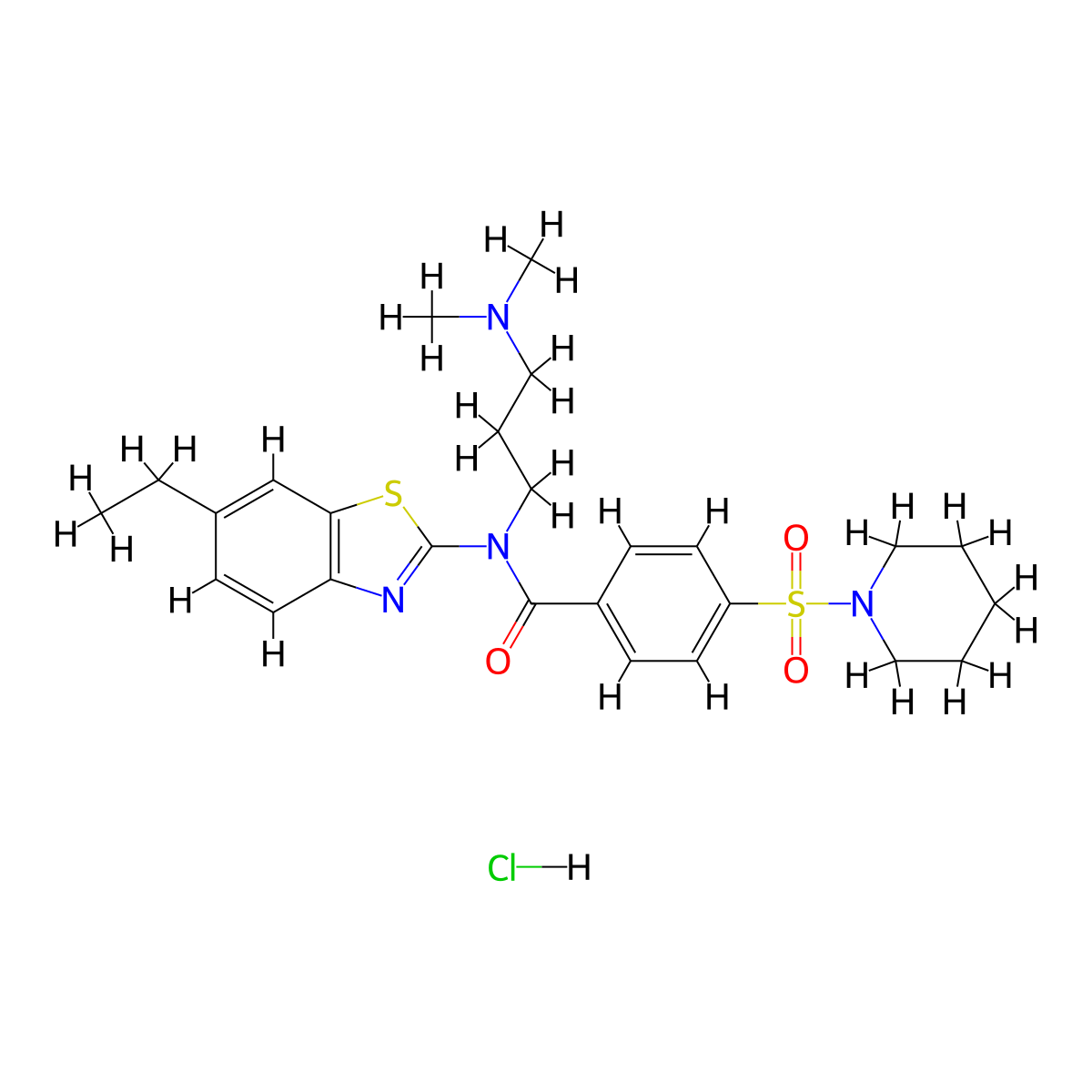 N-(3-(dimethylamino)propyl)-N-(6-ethylbenzo[d]thiazol-2-yl)-4-(piperidin-1-ylsulfonyl)benzamide hydrochloride molecular structure, CAS 1216553-03-5