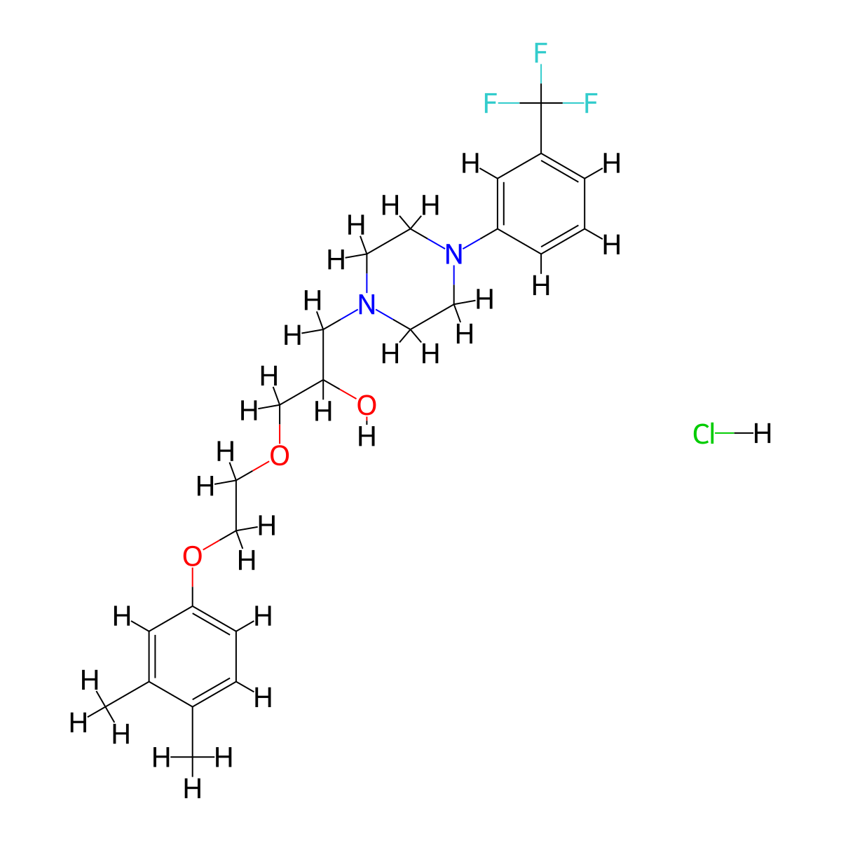 1-[2-(3,4-Dimethylphenoxy)ethoxy]-3-{4-[3-(trifluoromethyl)phenyl]piperazin-1-YL}propan-2-OL hydrochloride molecular structure, CAS 1216553-60-4