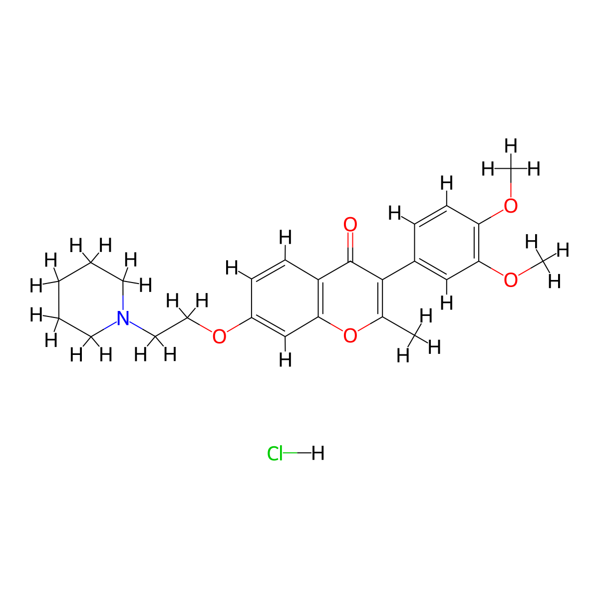 3-(3,4-dimethoxyphenyl)-2-methyl-7-(2-(piperidin-1-yl)ethoxy)-4H-chromen-4-one hydrochloride molecular structure, CAS 1216553-80-8