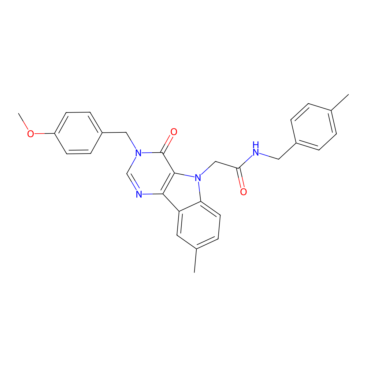 2-(3-(4-methoxybenzyl)-8-methyl-4-oxo-3H-pyrimido[5,4-b]indol-5(4H)-yl)-N-(4-methylbenzyl)acetamide molecular structure, CAS 1216554-69-6