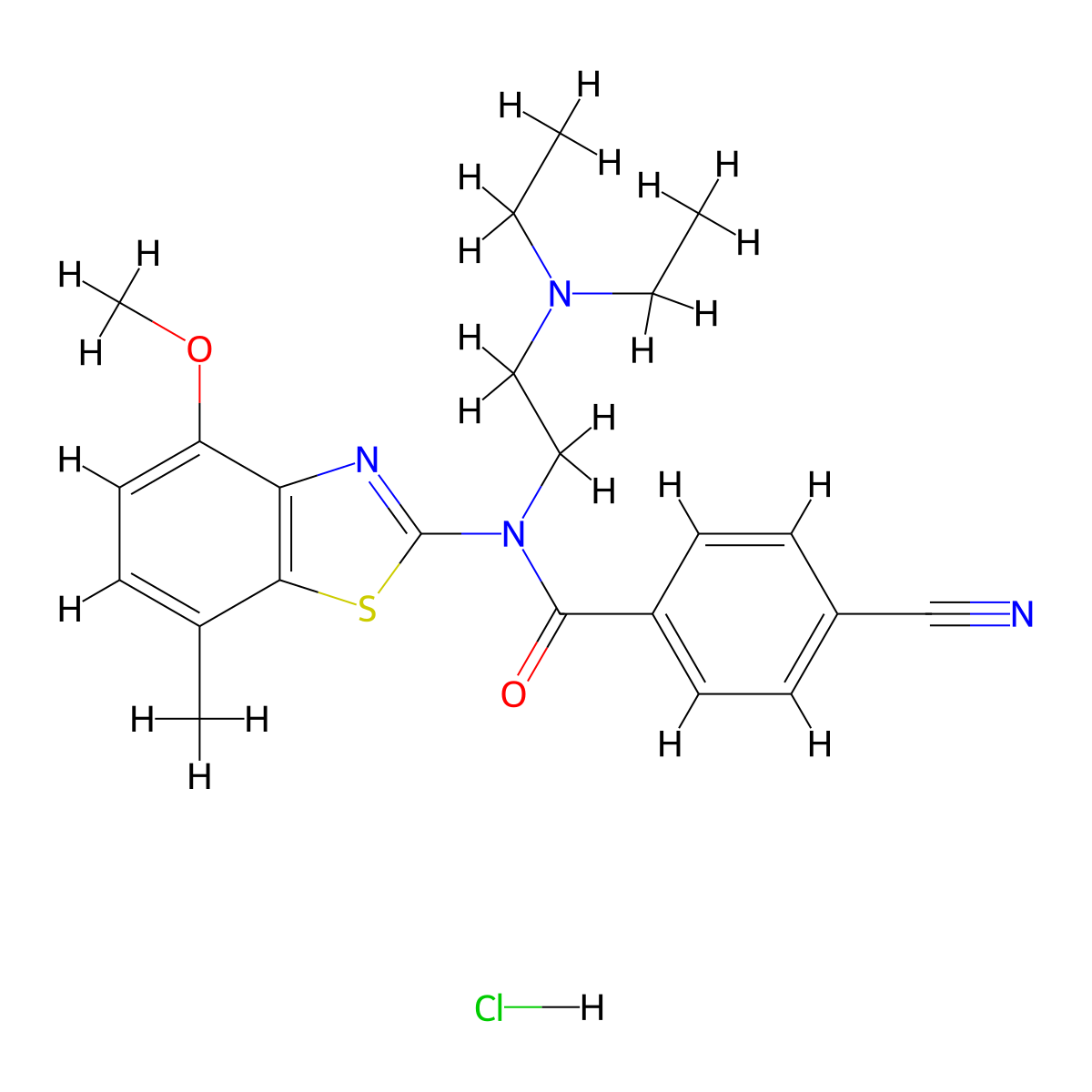 4-cyano-N-(2-(diethylamino)ethyl)-N-(4-methoxy-7-methylbenzo[d]thiazol-2-yl)benzamide hydrochloride molecular structure, CAS 1216555-18-8