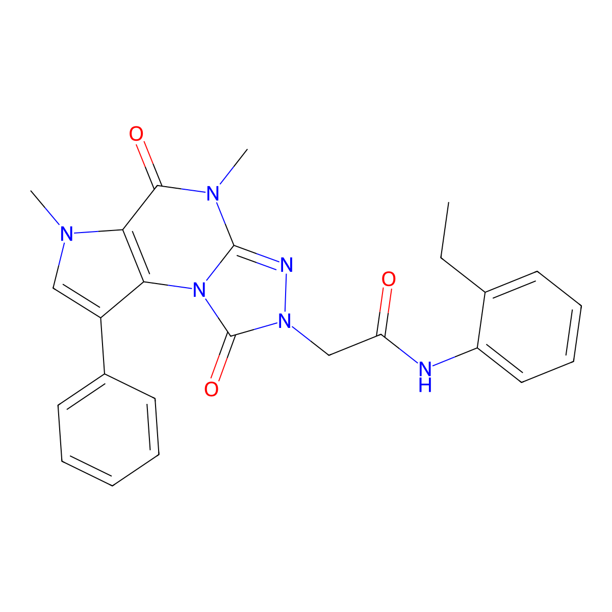 2-{5,8-dimethyl-7,12-dioxo-3-phenyl-1,5,8,10,11-pentaazatricyclo[7.3.0.0^{2,6}]dodeca-2(6),3,9-trien-11-yl}-N-(2-ethylphenyl)acetamide molecular structure, CAS 1216555-60-0