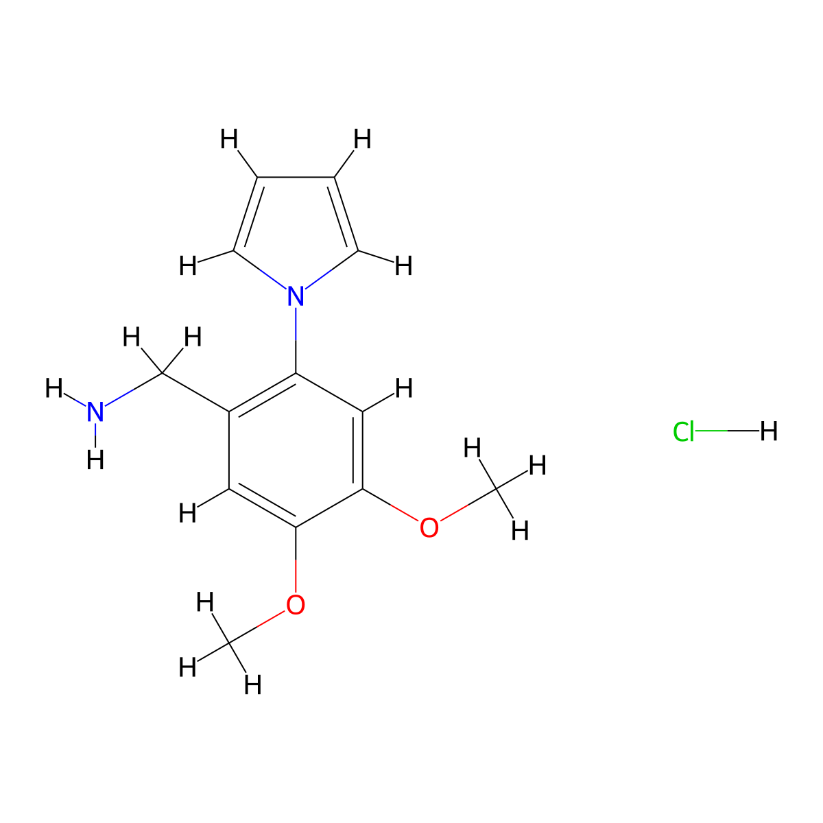 1-[4,5-dimethoxy-2-(1{H}-pyrrol-1-yl)phenyl]methanamine molecular structure, CAS 1216555-95-1