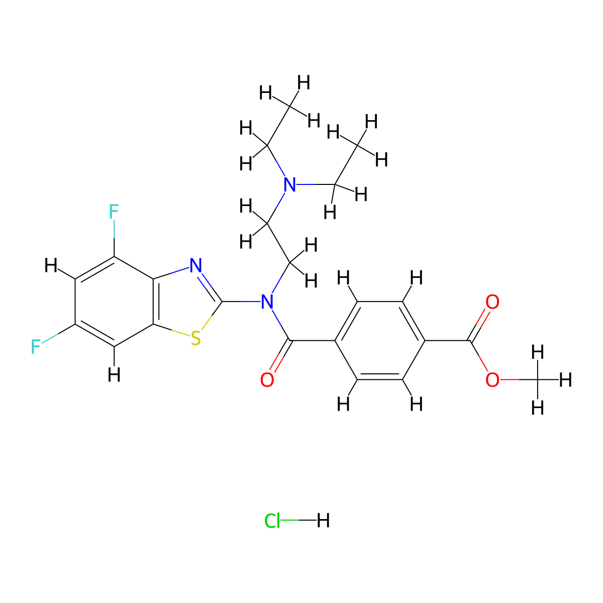 Methyl 4-((2-(diethylamino)ethyl)(4,6-difluorobenzo[d]thiazol-2-yl)carbamoyl)benzoate hydrochloride molecular structure, CAS 1216556-12-5