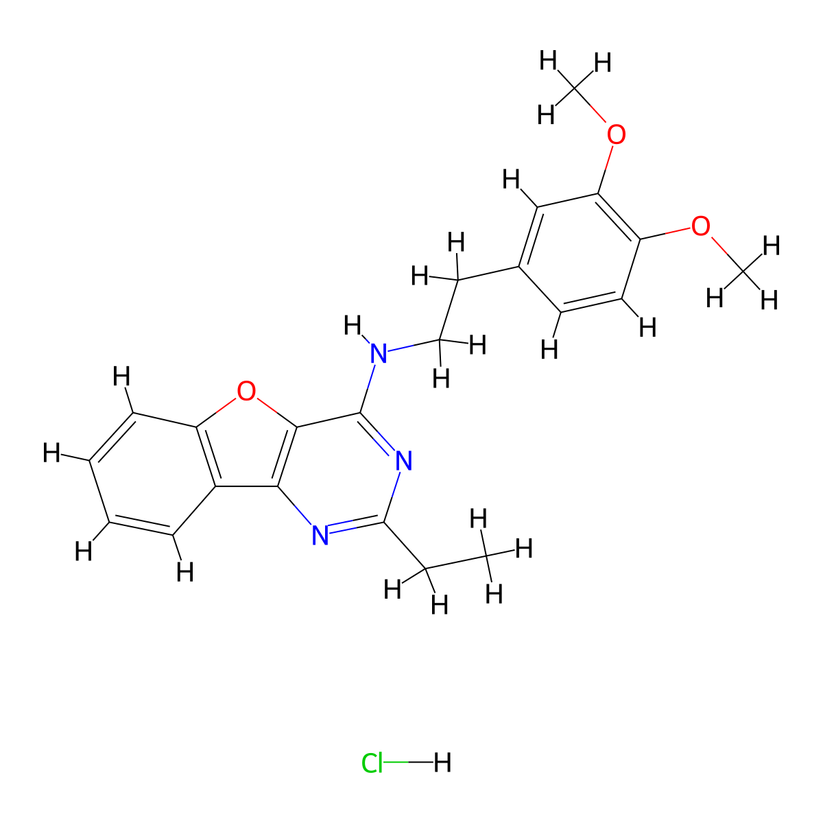 N-(3,4-dimethoxyphenethyl)-2-ethylbenzofuro[3,2-d]pyrimidin-4-amine hydrochloride molecular structure, CAS 1216557-51-5