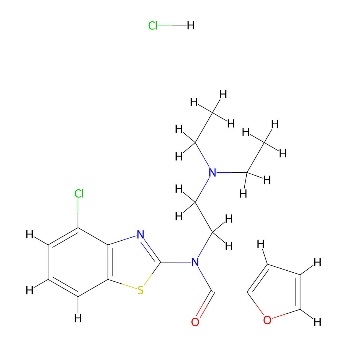 N-(4-chlorobenzo[d]thiazol-2-yl)-N-(2-(diethylamino)ethyl)furan-2-carboxamide hydrochloride molecular structure, CAS 1216557-61-7