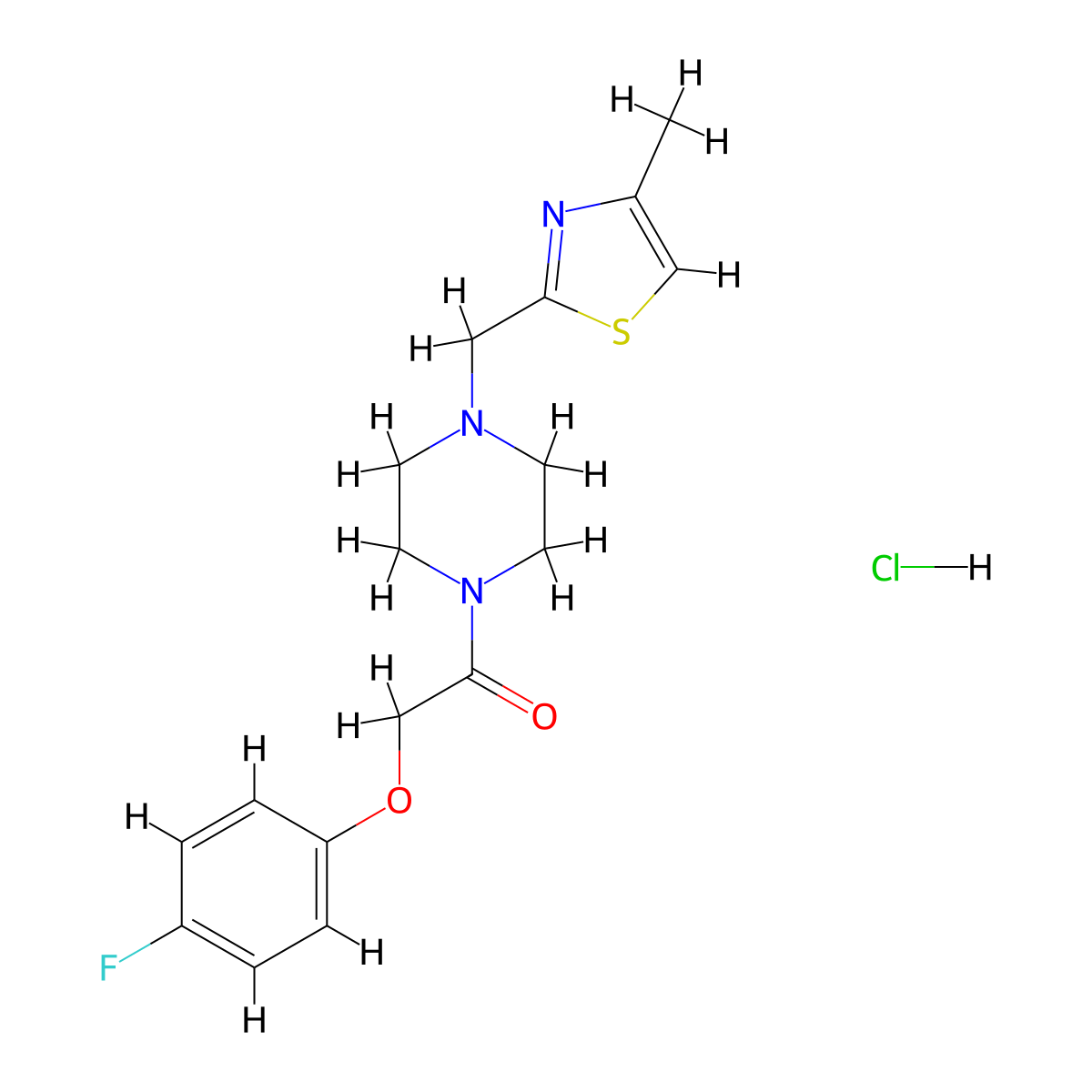 2-(4-Fluorophenoxy)-1-(4-((4-methylthiazol-2-yl)methyl)piperazin-1-yl)ethanone hydrochloride molecular structure, CAS 1216558-12-1