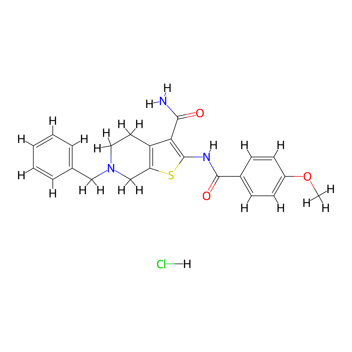 6-Benzyl-2-(4-methoxybenzamido)-4,5,6,7-tetrahydrothieno[2,3-c]pyridine-3-carboxamide hydrochloride molecular structure, CAS 1216560-00-7