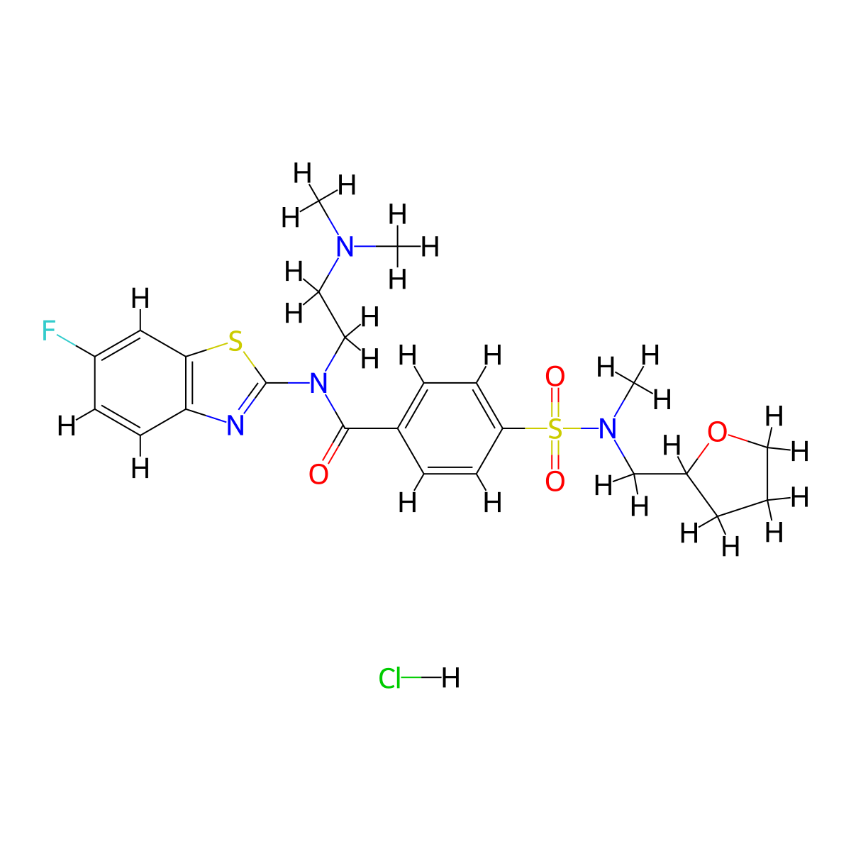 N-(2-(dimethylamino)ethyl)-N-(6-fluorobenzo[d]thiazol-2-yl)-4-(N-methyl-N-((tetrahydrofuran-2-yl)methyl)sulfamoyl)benzamide hydrochloride molecular structure, CAS 1216561-37-3